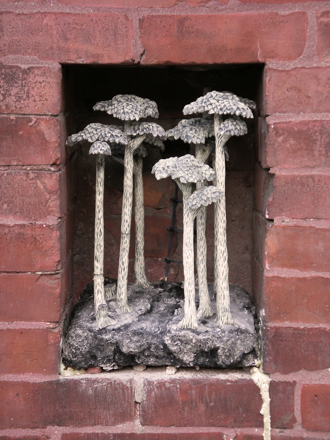 Secret Spaces: Year: 2009 - present
Materials: Ceramic, mixed media
Client: Private residences and at-large in the world
One of the things that drew us together was our mutual love for clandestine artistic interventions. This has evolved into the occasional practice of implanting secret sculptures out in the world. In the urban environment, they are surprises for passersby to discover (or destroy), while in interior spaces, they are secret possessions of the home owners. Secret Spaces: Year: 2009 - present
Materials: Ceramic, mixed media
Client: Private residences and at-large in the world
One of the things that drew us together was our mutual love for clandestine artistic interventions. This has evolved into the occasional practice of implanting secret sculptures out in the world. In the urban environment, they are surprises for passersby to discover (or destroy), while in interior spaces, they are secret possessions of the home owners.