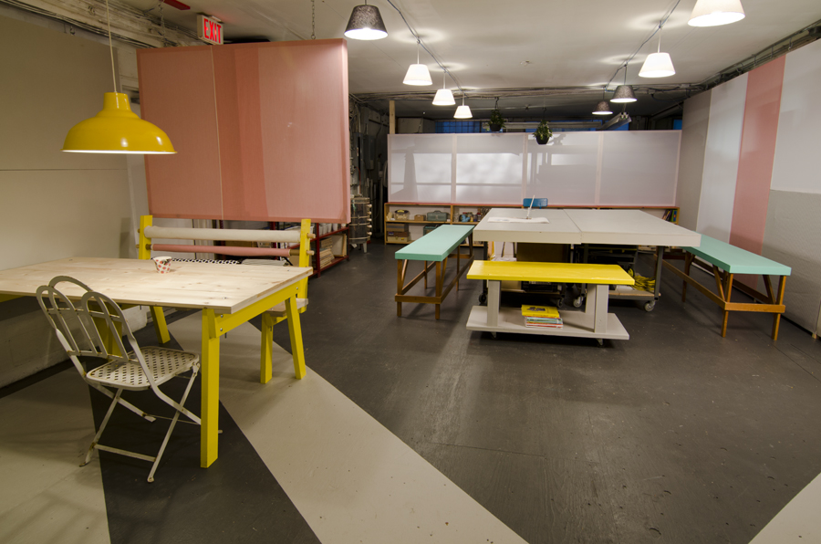 Dear Human Headquarters Vancouver: Year: 2013
Materials: Mixed Media
Client: Self-Initiated Finding a decent artist studio space in Vancouver, Canada, one of the most expensive cities in the world, is not an easy task. So when the opportunity came to create one in a local garment factory, we jumped.
The space came with a few design challenges/requests: 1) hosting the only heater throughout the whole space, we needed our partition to allow airflow throughout. 2) Allow the natural light of the North facing windows to filter through to the front of the space. 3) The artists’ limited budget (that in the end did not exceed $2000 in material and renovation costs).
The design solution that we came up with to solve all three of these challenges are fabric space dividers, suspended from the ceiling down the length of the studio and fixed to the entrance structure in the front, such that they can easily be repaired or taken down individually as needed.
Photos by Nenad Stevanovic Dear Human Headquarters Vancouver: Year: 2013
Materials: Mixed Media
Client: Self-Initiated Finding a decent artist studio space in Vancouver, Canada, one of the most expensive cities in the world, is not an easy task. So when the opportunity came to create one in a local garment factory, we jumped.
The space came with a few design challenges/requests: 1) hosting the only heater throughout the whole space, we needed our partition to allow airflow throughout. 2) Allow the natural light of the North facing windows to filter through to the front of the space. 3) The artists’ limited budget (that in the end did not exceed $2000 in material and renovation costs).
The design solution that we came up with to solve all three of these challenges are fabric space dividers, suspended from the ceiling down the length of the studio and fixed to the entrance structure in the front, such that they can easily be repaired or taken down individually as needed.
Photos by Nenad Stevanovic